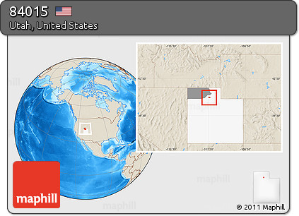 Shaded Relief Location Map of ZIP Code 84015, highlighted county, highlighted state