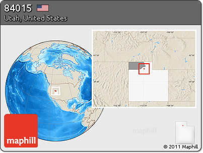 Shaded Relief Location Map of ZIP Code 84015, highlighted county, highlighted state