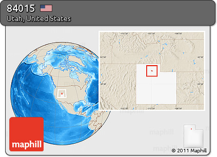 Shaded Relief Location Map of ZIP Code 84015, highlighted state