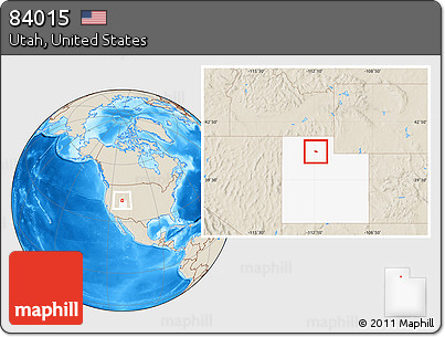 Shaded Relief Location Map of ZIP Code 84015, highlighted state