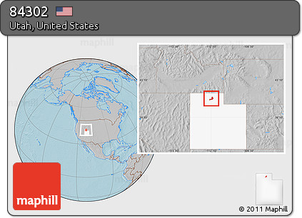 Gray Location Map of ZIP Code 84302, highlighted state, hill shading