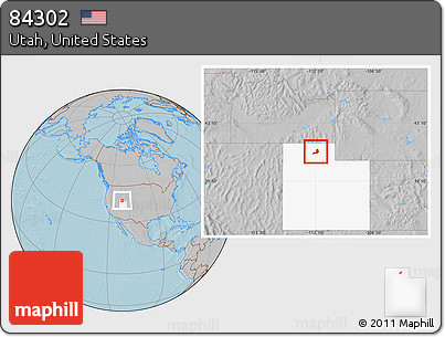 Gray Location Map of ZIP Code 84302, highlighted state, hill shading
