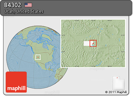Savanna Style Location Map of ZIP Code 84302, highlighted county, hill shading