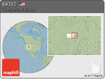 Savanna Style Location Map of ZIP Code 84302, highlighted county, hill shading