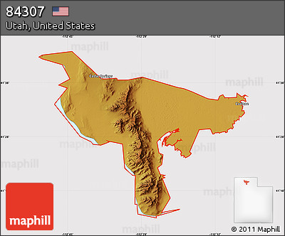 Physical Map of ZIP Code 84307, cropped outside