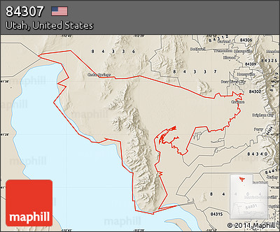 Shaded Relief Map of ZIP Code 84307