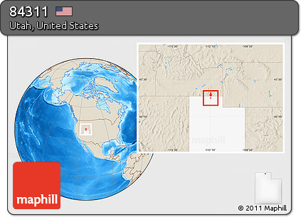 Shaded Relief Location Map of ZIP Code 84311, highlighted state