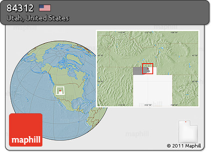 Savanna Style Location Map of ZIP Code 84312, highlighted county, highlighted state, hill shading