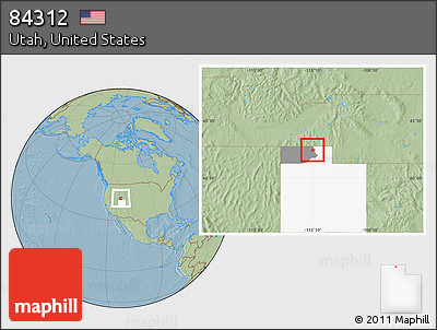 Savanna Style Location Map of ZIP Code 84312, highlighted county, highlighted state, hill shading