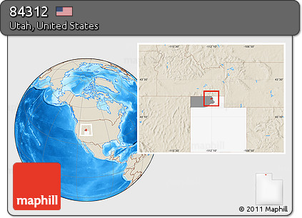 Shaded Relief Location Map of ZIP Code 84312, highlighted county, highlighted state