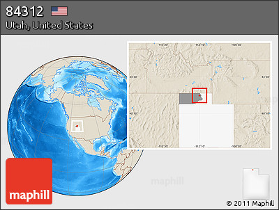 Shaded Relief Location Map of ZIP Code 84312, highlighted county, highlighted state