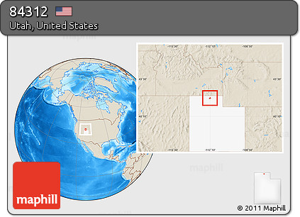 Shaded Relief Location Map of ZIP Code 84312, highlighted state