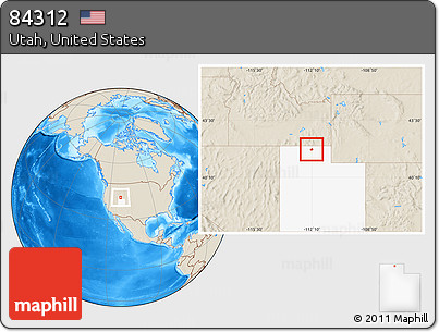 Shaded Relief Location Map of ZIP Code 84312, highlighted state