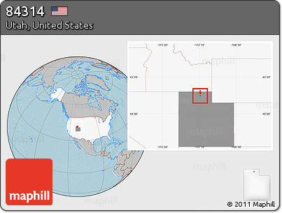 Gray Location Map of ZIP Code 84314, highlighted country, highlighted state, hill shading