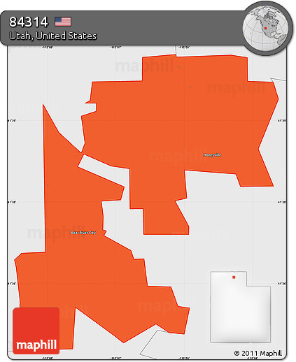 Political Simple Map of ZIP Code 84314, single color outside, borders and labels