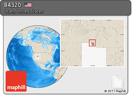 Shaded Relief Location Map of ZIP Code 84320, highlighted county, highlighted state