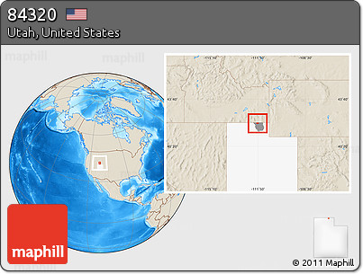 Shaded Relief Location Map of ZIP Code 84320, highlighted county, highlighted state