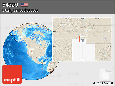 Shaded Relief Location Map of ZIP Code 84320, highlighted county, highlighted state