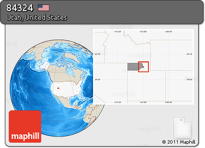 Shaded Relief Location Map of ZIP Code 84324, highlighted country, highlighted county