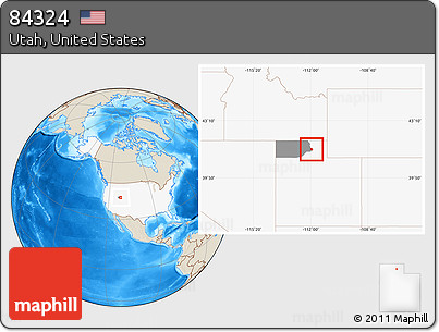 Shaded Relief Location Map of ZIP Code 84324, highlighted country, highlighted county