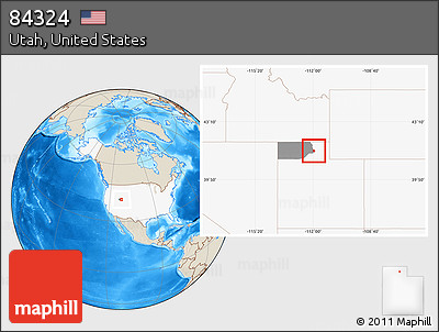Shaded Relief Location Map of ZIP Code 84324, highlighted country, highlighted county