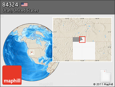 Shaded Relief Location Map of ZIP Code 84324, highlighted county, highlighted state