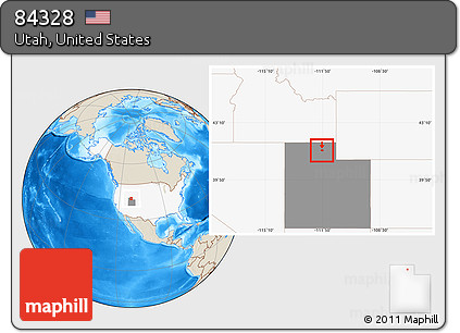 Shaded Relief Location Map of ZIP Code 84328, highlighted country, highlighted state