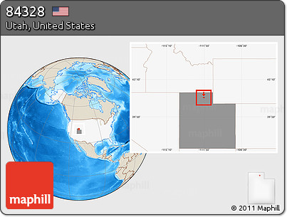 Shaded Relief Location Map of ZIP Code 84328, highlighted country, highlighted state