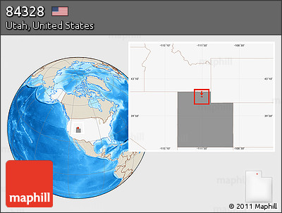 Shaded Relief Location Map of ZIP Code 84328, highlighted country, highlighted state