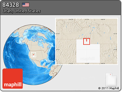 Shaded Relief Location Map of ZIP Code 84328, highlighted state