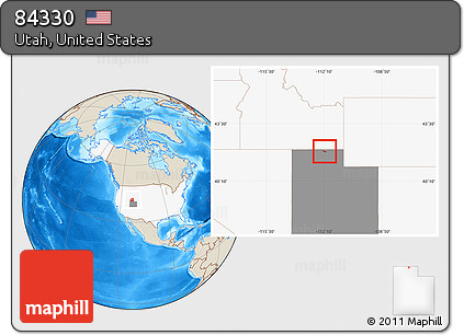 Shaded Relief Location Map of ZIP Code 84330, highlighted country, highlighted state