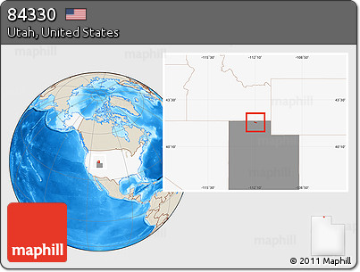Shaded Relief Location Map of ZIP Code 84330, highlighted country, highlighted state