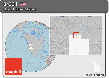 Gray Location Map of ZIP Code 84331, highlighted state, hill shading
