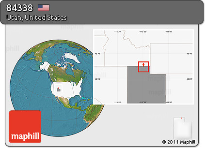 Satellite Location Map of ZIP Code 84338, highlighted country, highlighted state