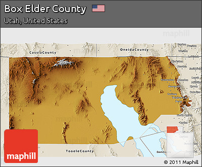 Physical 3D Map of Box Elder County, shaded relief outside