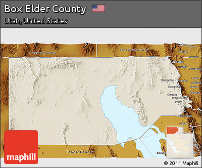 Shaded Relief 3D Map of Box Elder County, physical outside