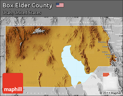 Physical Map of Box Elder County, lighten, desaturated
