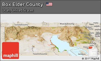 Satellite Panoramic Map of Box Elder County, shaded relief outside
