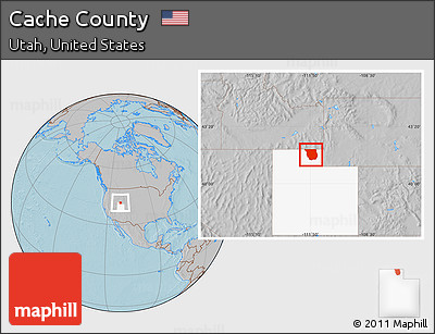 Gray Location Map of Cache County, highlighted parent region, hill shading