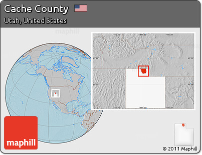 Gray Location Map of Cache County, highlighted parent region, hill shading