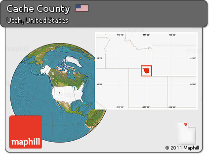 Satellite Location Map of Cache County, highlighted country