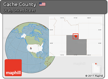 Savanna Style Location Map of Cache County, highlighted country, highlighted parent region, hill shading