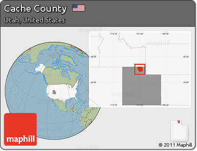 Savanna Style Location Map of Cache County, highlighted country, highlighted parent region, hill shading