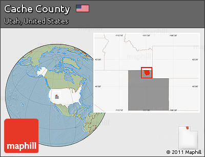 Savanna Style Location Map of Cache County, highlighted country, highlighted parent region, hill shading