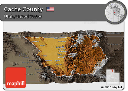 Physical Panoramic Map of Cache County, darken, semi-desaturated