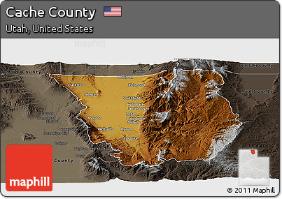 Physical Panoramic Map of Cache County, darken, semi-desaturated
