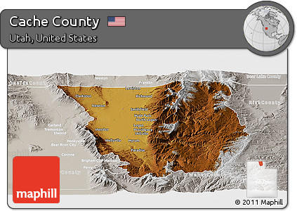 Physical Panoramic Map of Cache County, lighten, semi-desaturated