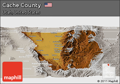 Physical Panoramic Map of Cache County, lighten, semi-desaturated