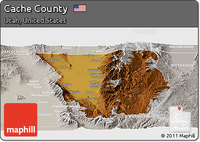Physical Panoramic Map of Cache County, lighten, semi-desaturated