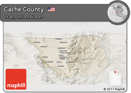 Shaded Relief Panoramic Map of Cache County, lighten